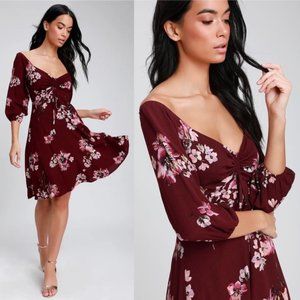 Lulus Ardleigh Burgundy Floral Off Shoulder Dress